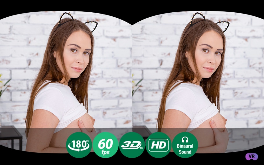 Cute ears on head, fingers on clit